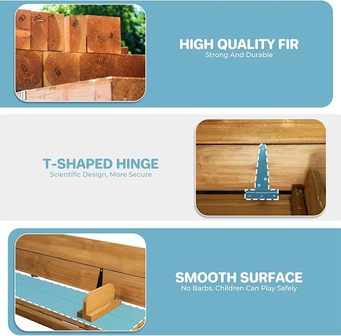 Kids Sand Box with Cover£¬Wooden Outdoor Sandbox with Lid£¬Foldable Bench Seat/Adjustable Canopy£¬UV-Protection &Natural Wood£¬Sand Box for Kids Ages 2-8£¨47x47in£©