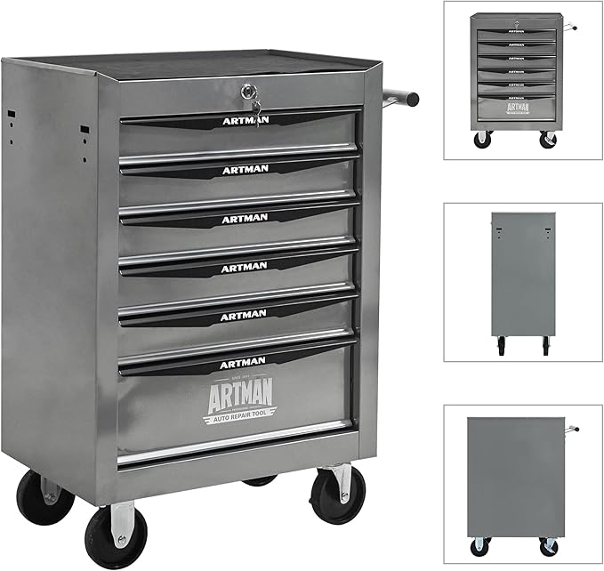 RYH 4-7 Drawers Rolling Tool Chest & Tool Box on Wheels | Heavy Duty Metal Cart with Ball Bearing Drawers | Fits US General Tool Box for Garage Storage (Silver, 6 Drawers£¨30.5 H ¡¿ 20.9 W ¡¿ 13 D)