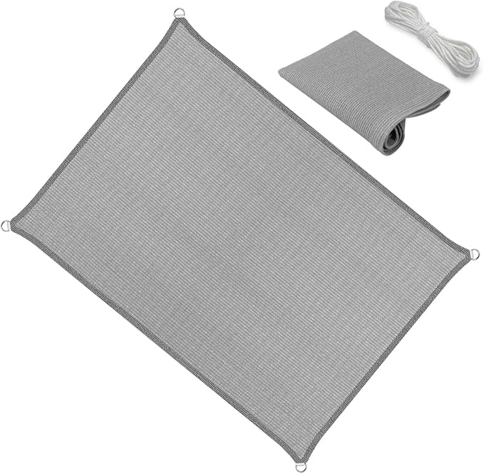 10' x 20' Gray Sun Shade Sail Straight Edge Canopy Awning Pergola Cover, for Outdoor Patio Lawn Garden Backyard Carport