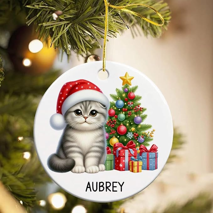 Personalized Scottish Fold Christmas Ceramic Ornaments, Scottish Fold Ornament with Custom Name, Cat Christmas Tree Ornament 2025, Gift for Cat Dad Mom Pet Owner, Pet Lovers Xmas Keepsakes
