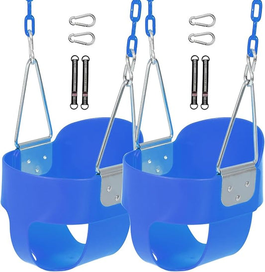 RedSwing High Back Toddler Bucket Swing Seat with Coated Chains, Heavy Duty Kids Swing Set Accessory Tree Straps Included for Outside, Playground, Backyard, Blue 2 Pack