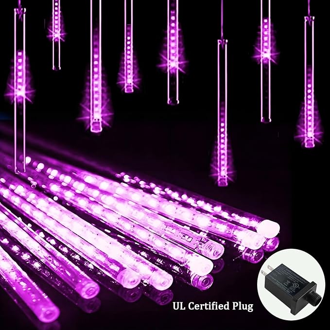 Halloween Lights Outdoor, Purple Halloween Decorations Meteor Shower Light Christmas Lights Outdoor 8 Tubes 192 LED Falling Rain Dripping Icicle Light for Xmas Christmas Decor Party,UL Plug