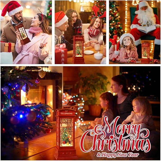 Christmas Snow Globe Lantern Christmas Decorations, Xmas Gifts Christma Vintage Home Decor Indoor,Sparkling with Music 6H Timer, Holiday Party Gifts (Snow Globe Tree)
