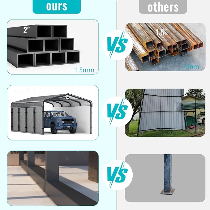 12x20 Metal Carport, Heavy Duty Car Carport Canopy, Galvanized Steel Roof Car Tent Garage, CarPorts with Removable Polyethylene Sidewalls