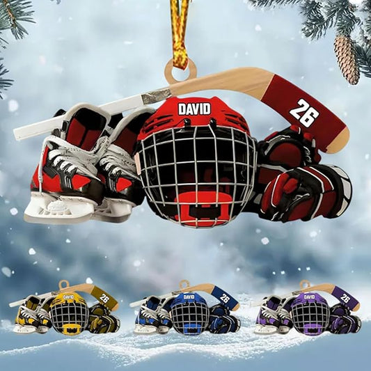 Custom Hockey Christmas Ornament 2025, Personalized Ice Hockey Skates Helmet and Stick Ornaments, Custom Name and Number, Sport Lovers Gifts, Christmas Tree Decoration 1