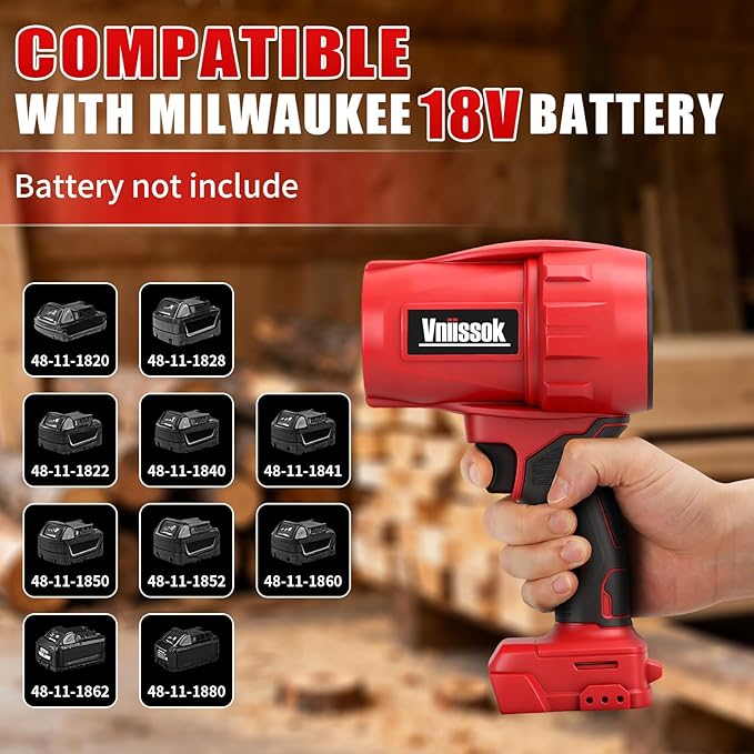 Electric Cordless Leaf Blower Compatible for Milwaukee 18V Batteries(No Battery), Handheld Jet Fan Air Blower for Patio Cleaning, Lawn Care, Blowing Leaves and Dust (Compatible for Milwaukee Battery)