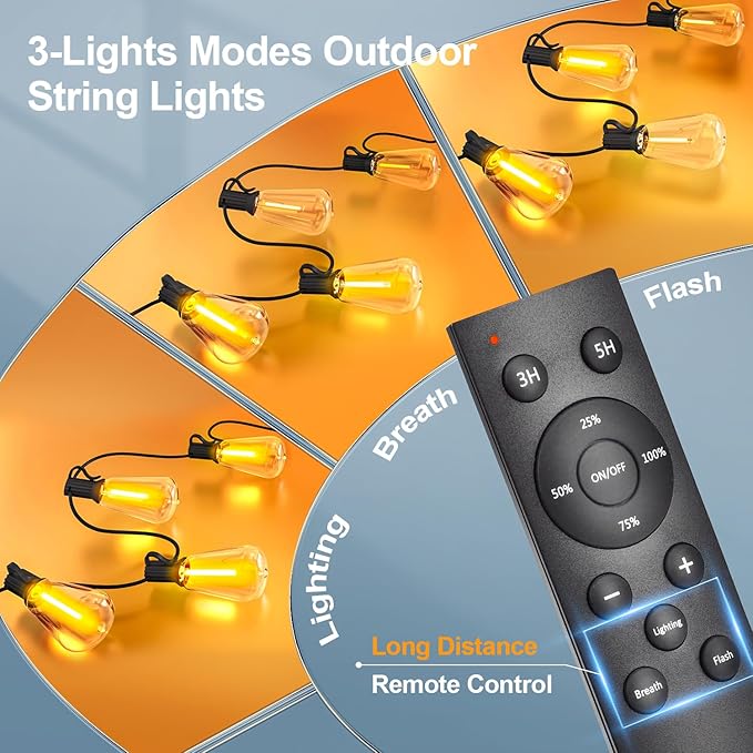 Outdoor String Led Patio Lights - 200Ft 60M Outside Waterproof Light With Remote Dimmable ST38 Shatterproof Bulb Connectable Hanging Outdoor Electric Lighting For Backyard Yard Gazebo Porch Party