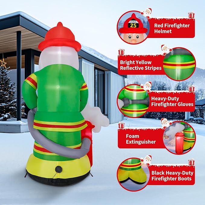 Christmas Inflatable Santa Claus Firefighter Decoration,7FT LED Lights Blow Up Decor Holding Fire Extinguisher,Outdoor Standing Waterproof Smiling Santa Claus for Xmas Holiday Party Yard Garden Lawn