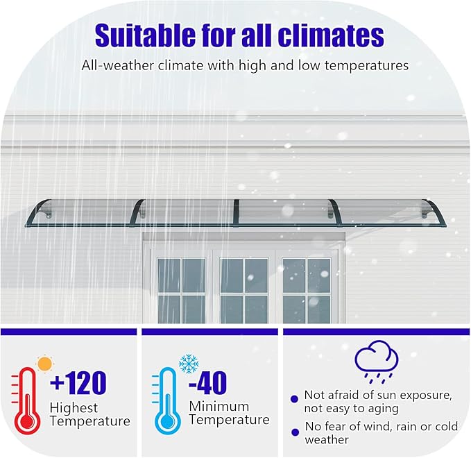 Awning for Outside, 32x48 UV-Resistant Rain and Snow-Proof House Overhang Canopy, Polycarbonate Door Awnings Exterior for Outdoor Patio, Porch, Deck, Window