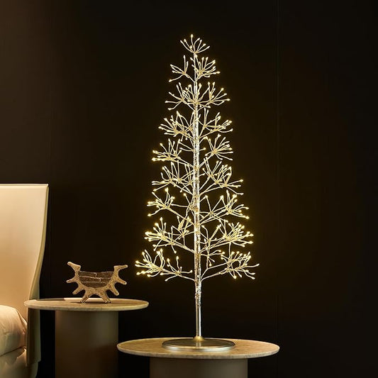 LITBLOOM Lighted Silver Starburst Tree 576 Heavy Duty LED Lights, Twig Tree with Lights 4FT for Home Fireplace Living Room Christmas Decoration Indoor Outdoor