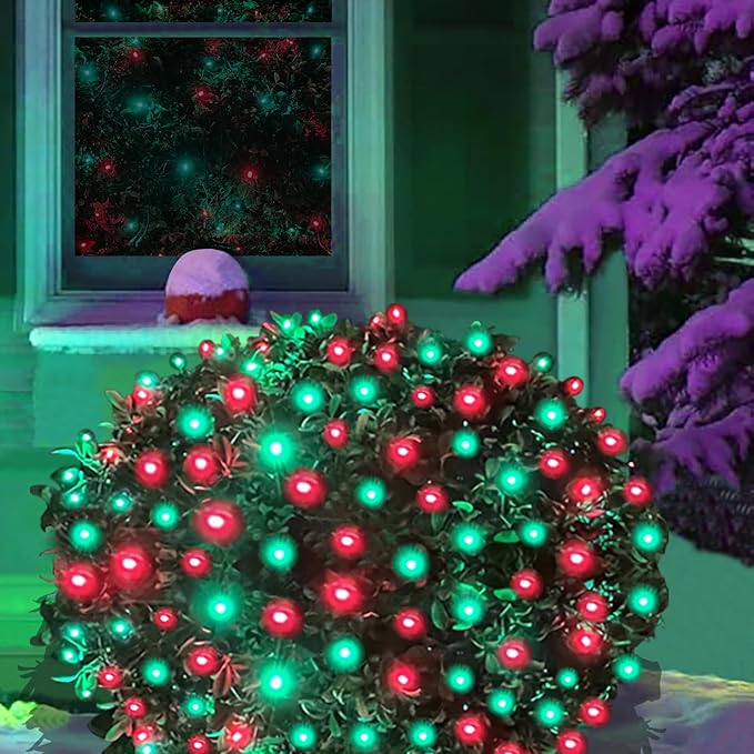 HISHINY LED Christmas Net Lights Outdoor,6ftx6ft 144LED Green Wire, Connectable Indoor Outdoor Bush Mesh Net Lights String for Halloween Christmas Party,Shrub,Yard,Tree（Red & Green）