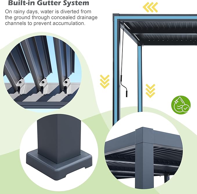 Sunnyglade Patio Pergola Canopy Modern Aluminum Pergola with Adjustable Louvered Gazebo for BBQ, Backyard,Party, Lawn,Garden (Dark Gray, 10X20FT)