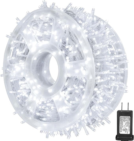 kemooie 500 LED White Christmas Lights, 164 FT 8 Lighting Modes Christmas Fairy Lights, Plug in Waterproof Extra Long Fairy Light for Outdoor Birthday Wedding Party Garden Balcony Decoration (White)