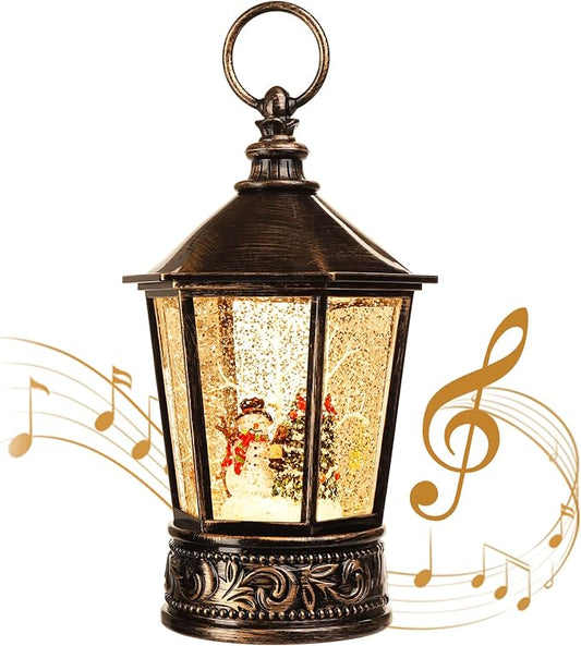 Christmas Snow Globe Lantern-Water Lantern with Music and Christmas Snowman-USB or Battery-Powered Christmas Lanterns, Rotating Flashing Lanterns, Christma Decorations（Snowman）
