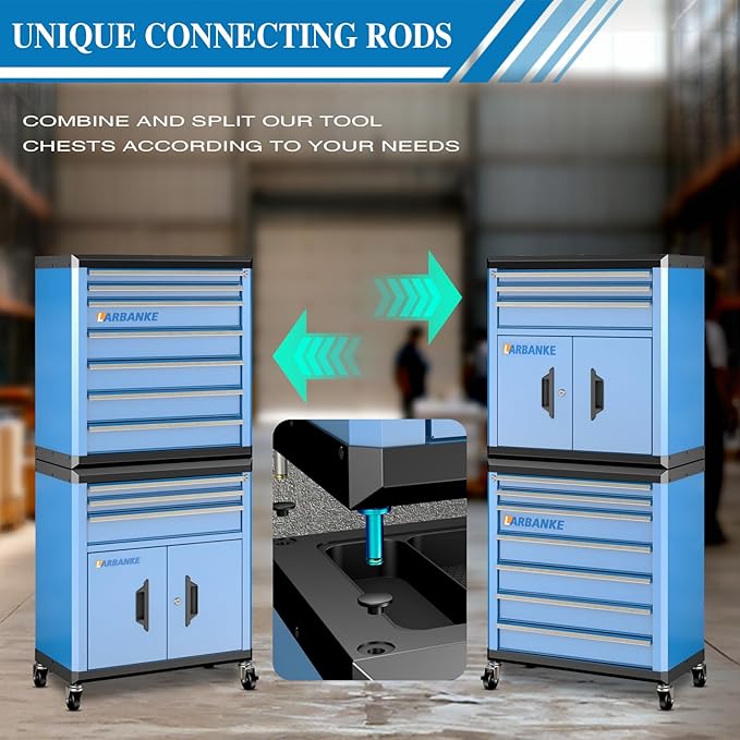 10 Drawer Rolling Tool Chest with Locks& Multifunctional CounterTop,2 Different Types Tool Chest with Swivel Casters,Tool Cabinet with Connection Rods,Can Be Used Individually or In Combination