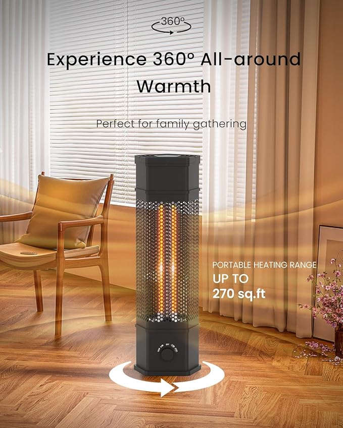 Electric Patio Heater Outdoor Indoor Use, 360¡ÆAll-round Heating, 1500W Infrared Tower Heater, Tip-Over & Overheat Protection Portable Space Heater for Large Room, Backyard, Home