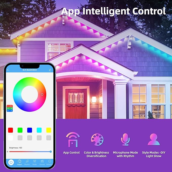 Permanent Outdoor RGB Lights with IP67 Waterproof, Smart Outdoor String Lights Remote Control, Eaves Lights with App, Daily and Accent Lighting for Halloween,Christmas Holiday Decor(200ft)