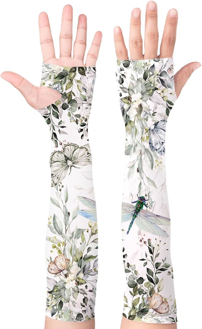 Buwuta Garden Sleeves for Women Dragonfly Sun Protection Sleeves Anti-Scratch Arm Cooling Sleeves for Farmers Sports
