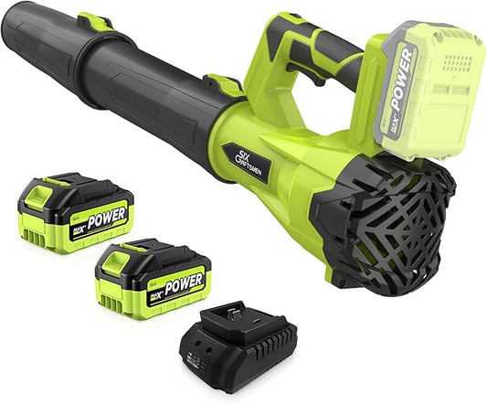 Leaf Blower Cordless,SIXCRAFTSMEN 21V Cordless Electric Blower with 2 Batteries and Fast Charger, 6-Speeds Lightweight Leaf Blower with Extension Tube for Patio, Lawn,Garage,Blowing Leaves, Dust, Snow
