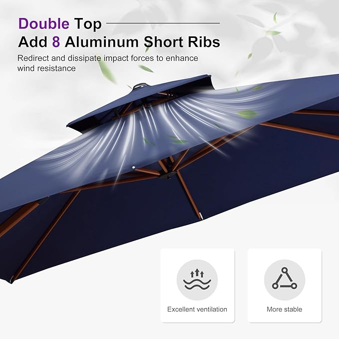 PURPLE LEAF 12ft Patio Umbrella Outdoor Square Umbrellas Large Cantilever Umbrella Windproof Offset Umbrellas Heavy Duty Sun Umbrella for Garden Deck Pool Patio, Navy Blue