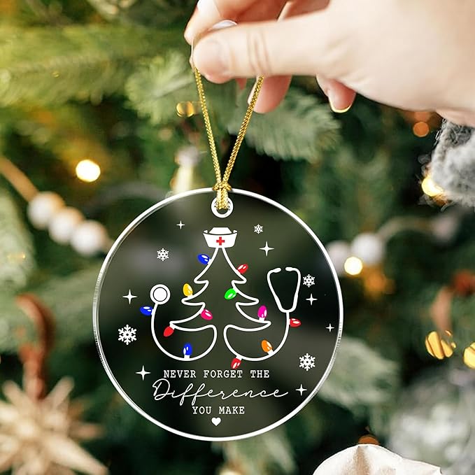 Nurse Christmas Ornament 2025, Never Forget The Difference You Make, Stethoscope Tree Acrylic Ornament, Cute Nurse Ornaments for Christmas Tree, Gift for RN, LPN, Healthcare Worker