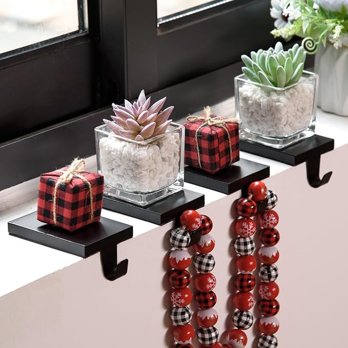 2 Pcs Christmas Stocking Holders Hanging Hooks Heavy Duty Mantel Stocking Holder Bases Weighted Metal Stocking Hangers for Shelf Fireplace Stair Xmas Party Decor (2, Black)