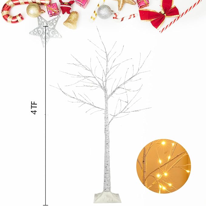 2-Pack 4FT Lighted Birch Tree, Birch Christmas Tree for Indoor & Outdoor, Upgraded 96 LED Birch Tree Lights for Outdoor Christmas Decorations Indoor Home Thanksgiving (Warm White & Cool White)