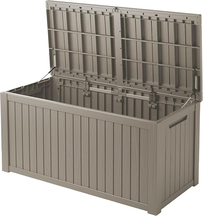 Mersco 150 Gallon Double-Wall Resin Deck Box - Lockable Waterproof Outdoor Storage Box, 1000lbs Capacity & Doubles as Seating for Patio Furniture - Garden Tools, Pool Accessories (Black)
