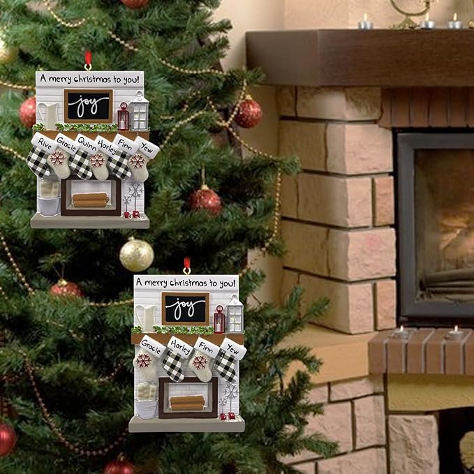 Frogaily Personalized Christmas Ornaments 2023 Fireplace Mantle Family of 2/3/4/5/6 Custom Joy Family Members' Name for Xmas Tree Decorations Customized New Year Keepsake Family Ornament（Family of 4）