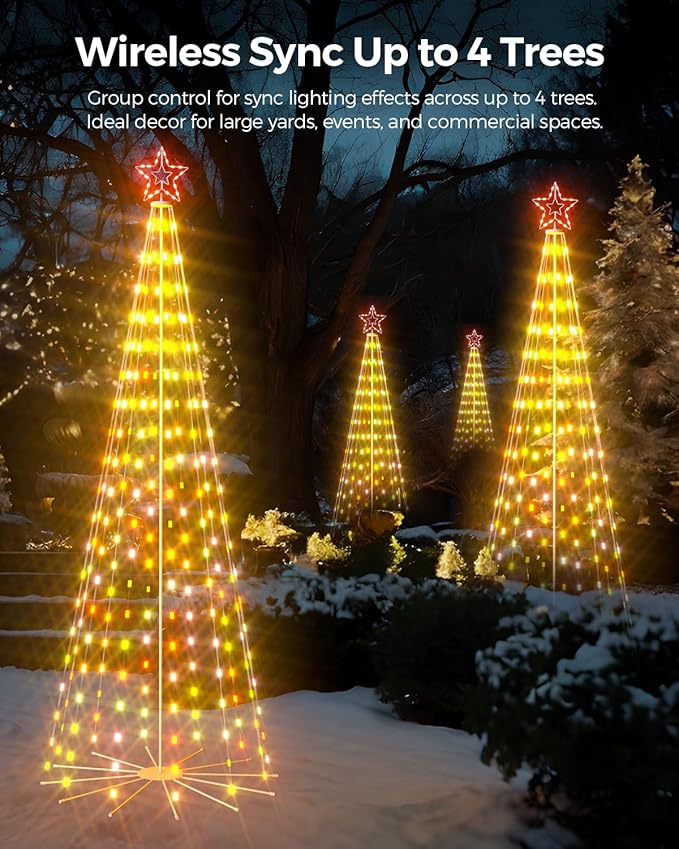 9ft Smart Outdoor Lighted Christmas Tree with Sturdy Iron Base, 16 Mil Color Changing, Music Sync, Timer, Group Control, RGB Led Christmas Decorations for Indoor Outdoor