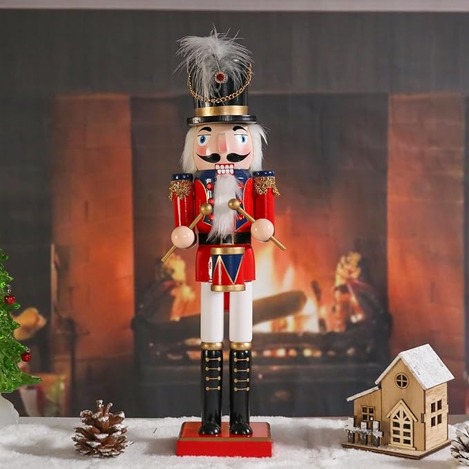 Christmas Nutcracker Decorations Nutcracker Figure 15 Inch Wooden Nutcrackers Collectible Ornament Nutcrackers Soldier for Table Desktop Home Christmas Decor Xmas Indoor Decor red Blue Beat a Drum