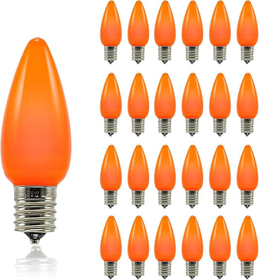 Pro Christmas SMD C9 LED Retrofit Bulb - Pro Pack of 25 Bulbs - Dimmable Energy Efficient Outdoor Waterproof Lighting for Holiday Decor, Christmas Trees - Frosted Smooth - Amber/Orange