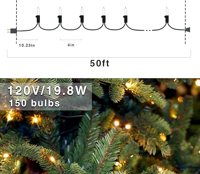 150-Count Warm White LED Mini Christmas String Lights, 50 Ft Brown Wire, UL Certified Connectable, Xmas Lights Outdoor or Indoor