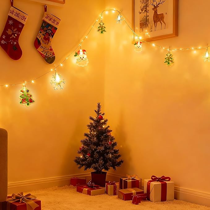 13ft 20 LED Battery Operated Christmas Lights – Xmas Tree, Snowman, Snowflake Twinkling LED String Lights, Waterproof Atmosphere Light for Indoor Outdoor Christmas Decorations, Xmas Home Decor