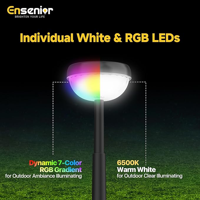 Ensenior Color Changing Solar Lights Outdoor, Auto ON/Off 6500K White Light & RGB LED Solar Garden Lights for Pathway, Yard, Patio, Waterproof, Energy-Efficient Landscape Lighting, 8-Pack