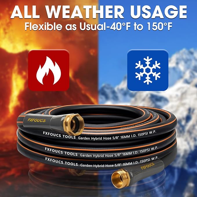 Heavy Duty Garden Hose ? 5/8 Inch Flexible, Lightweight Hybrid Hose with 600 PSI Burst Pressure, Swivel Handle, and Durable Copper Male/Female Fittings (Black, 25FT)