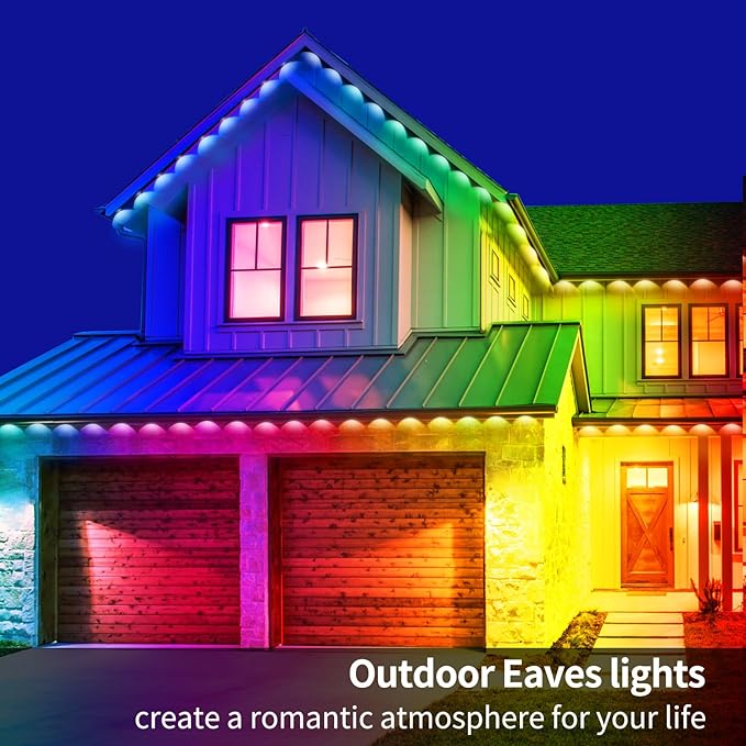 500ft Permanent Outdoor Light, RGB Smart Outdoor eave Lights with APP & Remote Control,timed Music synchronisation IP67 Waterproof LED eave Light,Suitable for Party,Halloween,Christmas,Rooftop,Garden
