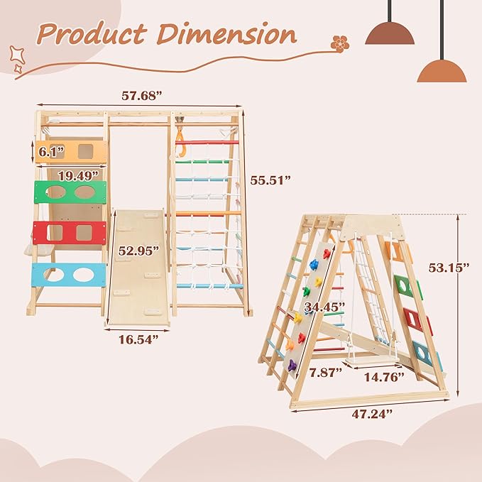 9-in-1 Indoor & Outdoor Wooden Playset for Kids, All-in-One Backyard Playground with Slide, Monkey Bars, Swing, Rock Wall, Climbing Net, Rings & Ladder – Sturdy Adventure Set for Skill Development