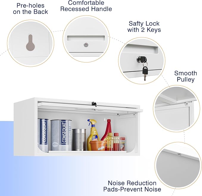 Yizosh Metal Wall Cabinet with Doors, Wall Mounted Storage Cabinet - Floating Tool Cabinet for Kitchen, Basement, Warehouse (White, 13.7 H)