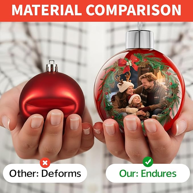 Bemaystar Personalized Christmas Ornaments 2025 - Custom Christmas Ball Ornaments, Customized Double-Sided Photo Ornament, Custom Ornament for Christmas Tree, Xmas Gifts for Mom, Dad, Kids, Pets