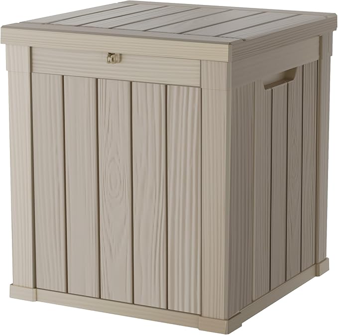 Mersco 50 Gallon Double-Wall Resin Deck Box - Lockable Waterproof Outdoor Storage Box, 515lbs Capacity & Doubles as Seating for Patio Furniture - Garden Tools, Pool Accessories (Grey)