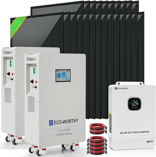 ECO-WORTHY 10000W Output Complete Off-Grid Solar Panel Kit for Home| 10KW 120V/240V Output Split Phase Inverter| 2pcs 48V 314Ah 32.2kWh High Capacity Energy Storage| 9840 Watts Solar Panel PV