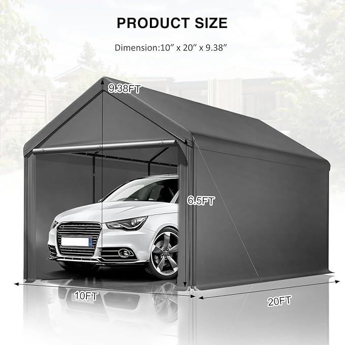 10x20 ft Heavy Duty Carport, Carports Garage with Removable Sidewalls and Reinforced Structure, Outdoor Car Canopy Tent Shelter for Vehicle and Boat (Gray)