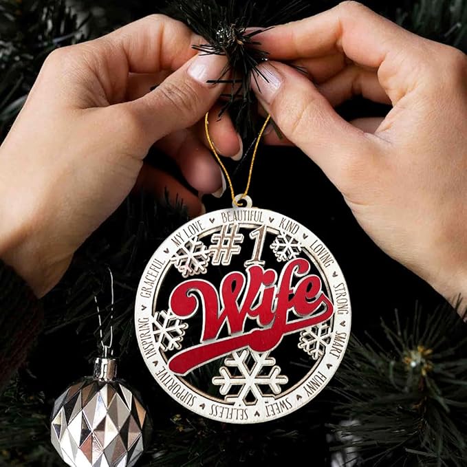 #1 Wife Wooden Christmas Ornament – Romantic Holiday Tree Decoration, Unique Gift for Wife, Stocking Stuffer Christmas Ornament, Rustic Wooden Keepsake for Her