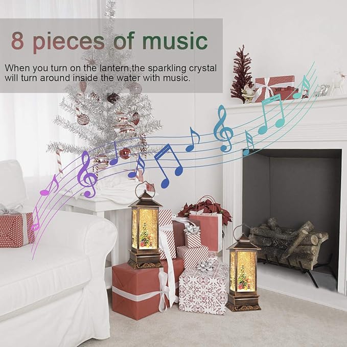 Christmas Snow Globe Lantern Christmas Decorations, Xmas Gifts Christmas Vintage Home Decor Indoor,Christma Lantern Sparkling with Music 6H Timer, Holiday Party Gifts(Christmas Tree)