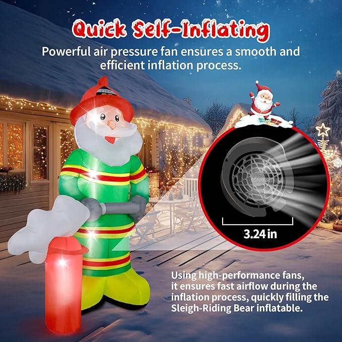 Christmas Inflatable Santa Claus Firefighter Decoration,7FT LED Lights Blow Up Decor Holding Fire Extinguisher,Outdoor Standing Waterproof Smiling Santa Claus for Xmas Holiday Party Yard Garden Lawn
