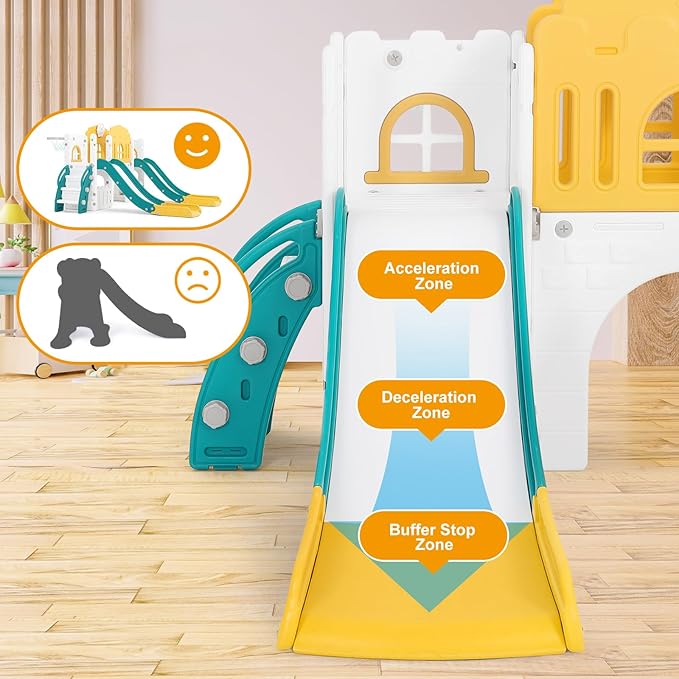 JOYLDIAS 10 in 1 Toddler Slide, Double Kid Climber Slide Playset w/Swing, Basketball Hoop, Telescope, Tunnel, Storage Space and Non-Slip Steps, Indoor Outdoor Backyard Playground Toy for Toddlers