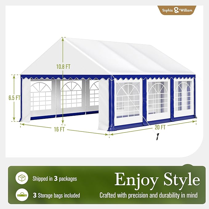 Tents for Parties Party Tent 16x20 ft, Outdoor Canopy Carpas para Fiestas Heavy Duty, Large Waterproof Patio Event Wedding Tent White & Blue with Sidewalls Walls for Backyard