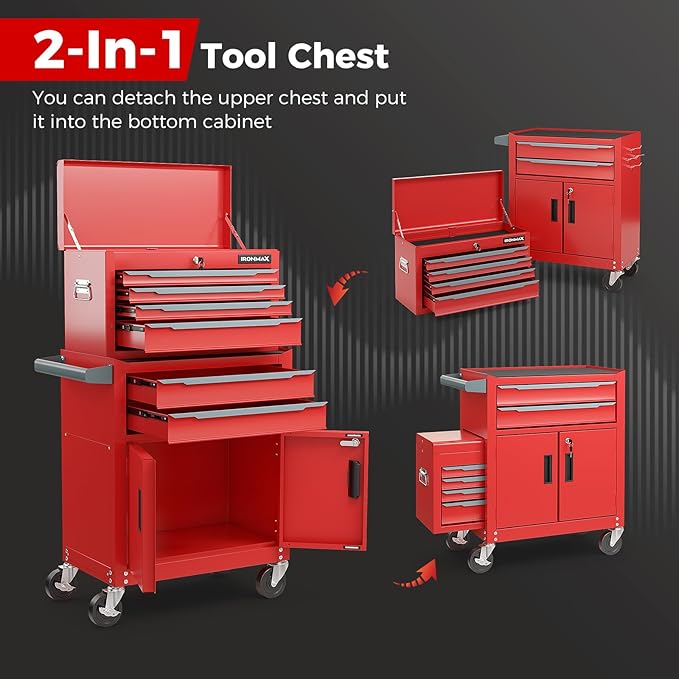 Goplus Tool Chest, 6 Drawers Extra Large Rolling Too Storage Cabinet with 4¡± Universal Lockable Wheels, Auto Lock, Protective Liner, 2-in-1 Heavy Duty Tool Box for Garage, Workshop