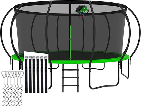 Tranpoline 1500LBS 8 10 12 14 15 16 FT Tranpoline for Kids and Adults Tranpoline with Enclosure Net, Wind Stakes, Basketball Hoop, Heavy Duty Recreational Tranpolines - ASTM Approved